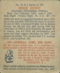 Eddie Joost  baseball card collectible - Main Image 2