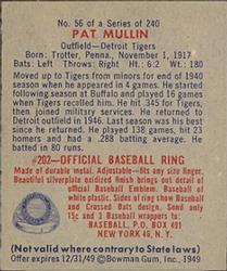 Pat Mullin  baseball card collectible - Main Image 2