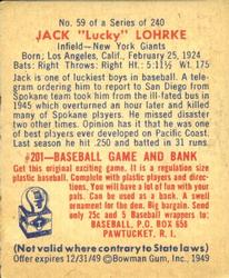 Jack "Lucky” Lohrke  baseball card collectible - Main Image 2