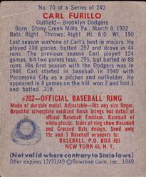 Carl Furillo  baseball card collectible - Main Image 2