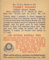 Tommy Holmes  baseball card collectible - Main Image 2