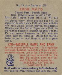 Eddie Mayo  baseball card collectible - Main Image 2