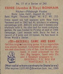 Ernie "Jumbo & Tiny” Bonham  baseball card collectible - Main Image 2