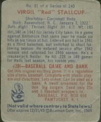 Virgil "Red” Stallcup  baseball card collectible - Main Image 2