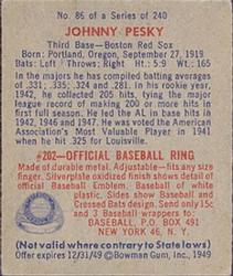 Johnny Pesky  baseball card collectible - Main Image 2
