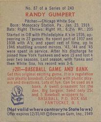 Randy Gumpert  baseball card collectible - Main Image 2