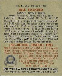 Bill Salkeld  baseball card collectible - Main Image 2