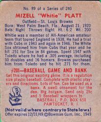 Mizell "Whitie” Platt  baseball card collectible - Main Image 2