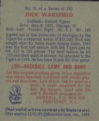 Dick Wakefield  baseball card collectible - Main Image 2