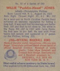 Willie "Puddin-Head” Jones  baseball card collectible - Main Image 2