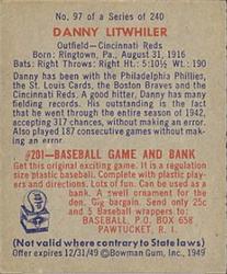 Danny Litwhiler  baseball card collectible - Main Image 2