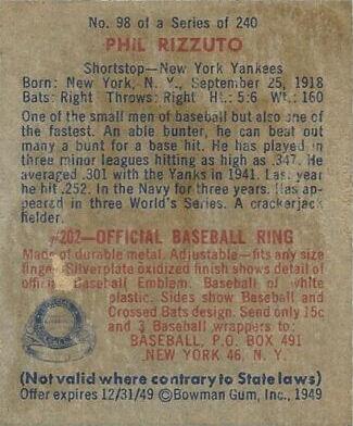 Phil Rizzuto  baseball card collectible - Main Image 2