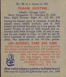 Frank Gustine  baseball card collectible - Main Image 2