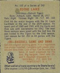 Eddie Lake  baseball card collectible - Main Image 2