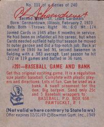 Al "Red” Schoendienst  baseball card collectible - Main Image 2