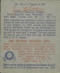 Joe Hatten  baseball card collectible - Main Image 2