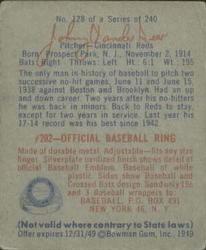 Johnny Vander Meer  baseball card collectible - Main Image 2