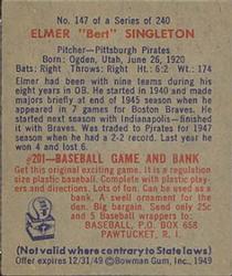 Elmer "Bert” Singleton  baseball card collectible - Main Image 2