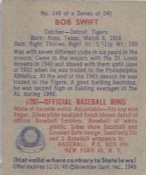 Bob Swift  baseball card collectible - Main Image 2