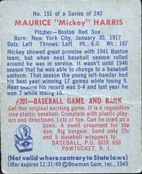 Maurice "Mickey” Harris  baseball card collectible - Main Image 2