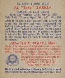 Al "Zeke” Zarilla  baseball card collectible - Main Image 2