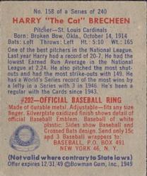 Harry "The Cat” Brecheen  baseball card collectible - Main Image 2