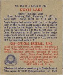 Doyle Lade  baseball card collectible - Main Image 2