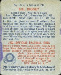 Bill Rigney  baseball card collectible - Main Image 2