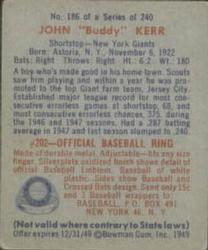 John "Buddy” Kerr  baseball card collectible - Main Image 2