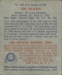 Jim Hearn  baseball card collectible - Main Image 2