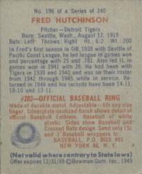 Fred Hutchinson  baseball card collectible - Main Image 2
