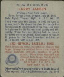 Larry Jansen  baseball card collectible - Main Image 2