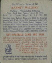 Barney McCosky  baseball card collectible - Main Image 2