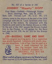 Johnny "Hippity” Hopp  baseball card collectible - Main Image 2