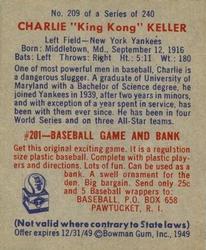 Charlie "King Kong” Keller  baseball card collectible - Main Image 2