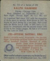 Ralph Hamner  baseball card collectible - Main Image 2