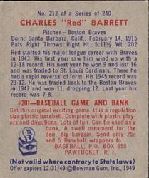 Charles "Red” Barrett  baseball card collectible - Main Image 2