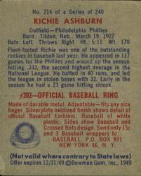 Richie Ashburn  baseball card collectible - Main Image 2
