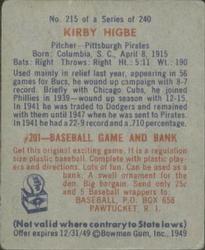 Kirby Higbe  baseball card collectible - Main Image 2