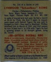 Lynwood "Schoolboy” Rowe  baseball card collectible - Main Image 2