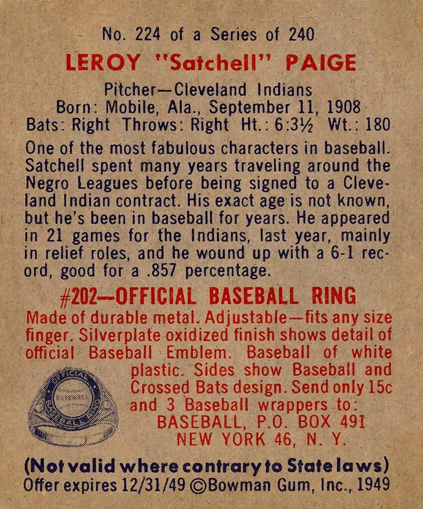 Leroy "Satchel” Paige  baseball card collectible - Main Image 2