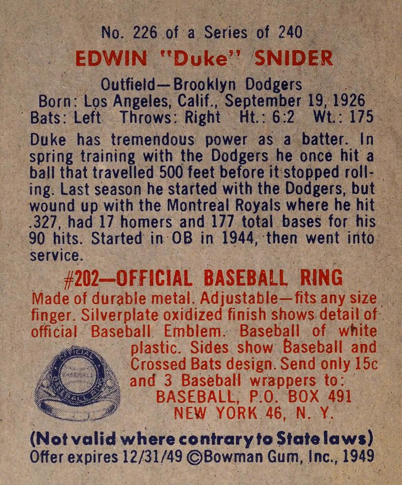 Edwin "Duke” Snider  baseball card collectible - Main Image 2