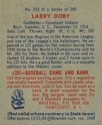 Larry Doby  baseball card collectible - Main Image 2