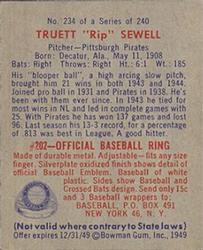 Truett "Rip” Sewell  baseball card collectible - Main Image 2