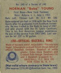 Norman "Babe” Young  baseball card collectible - Main Image 2