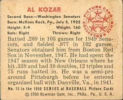 Al Kozar  baseball card collectible - Main Image 2