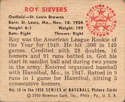 Roy Sievers  baseball card collectible - Main Image 2