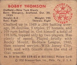 Bobby Thomson  baseball card collectible - Main Image 2