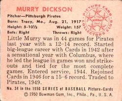 Murry Dickson  baseball card collectible - Main Image 2