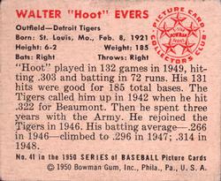 Walter "Hoot” Evers  baseball card collectible - Main Image 2